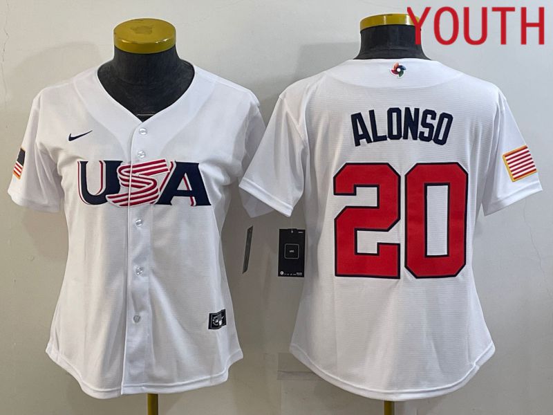 Youth 2023 World Cub USA #20 Alonso White MLB Jersey6